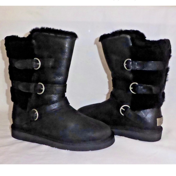 🎈SALE UGG Becket Black Distressed Leather Boots NEW - Picture 2 of 16